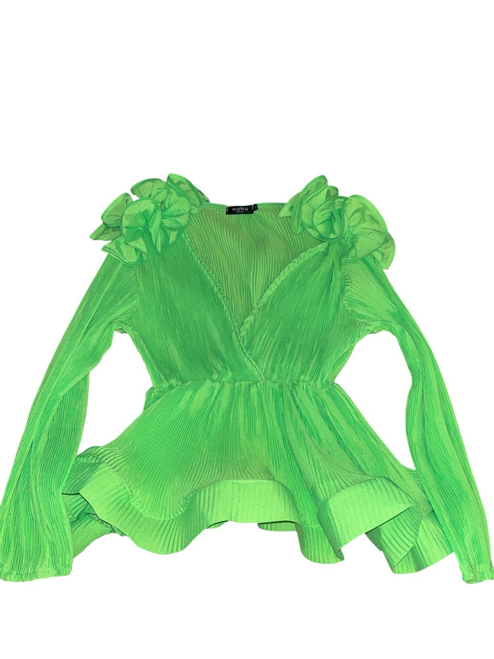 Lime green Ruffle-Sleeve Wrap Blouse - Women